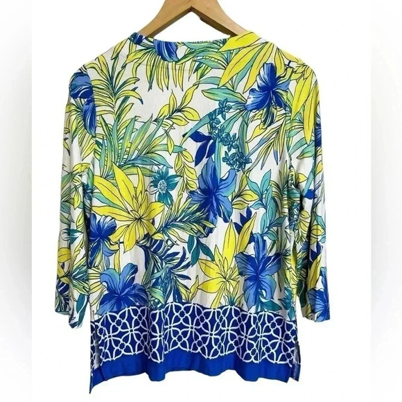 Cappagallo Tropical Floral Hibiscus Tunic Resort Wear Top Medium Petite NWT - Picture 4 of 6